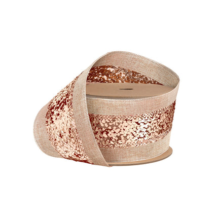 2 1/2" Wired Ribbon | "Metallic Striped" Natural/Bronze | 10 Yard Roll LaRibbons and Crafts