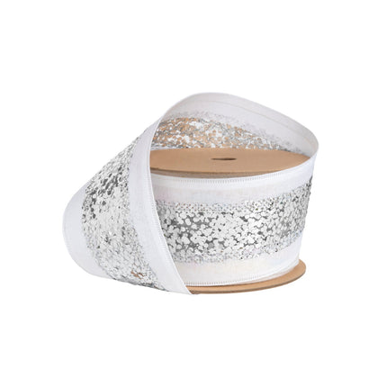 2 1/2" Wired Ribbon | "Metallic Striped" White/Silver | 10 Yard Roll LaRibbons and Crafts