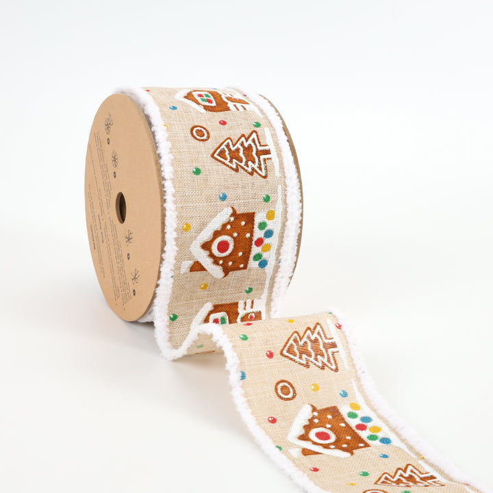 2 1/2" Wired Ribbon | "Gingerbread House" Natural/Multi | 10 Yard Roll