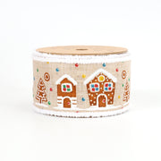 2 1/2" Wired Ribbon | "Gingerbread House" Natural/Multi | 10 Yard Roll