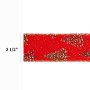 2 1/2" Wired Ribbon | "Snowy Trees" Red/Multi | 10 Yard Roll