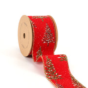 2 1/2" Wired Ribbon | "Snowy Trees" Red/Multi | 10 Yard Roll