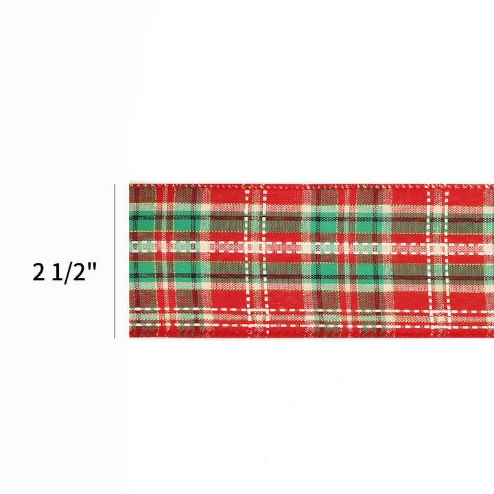 2 1/2" Wired Ribbon | "Holiday Plaid" Red/Green | 10 Yard Roll