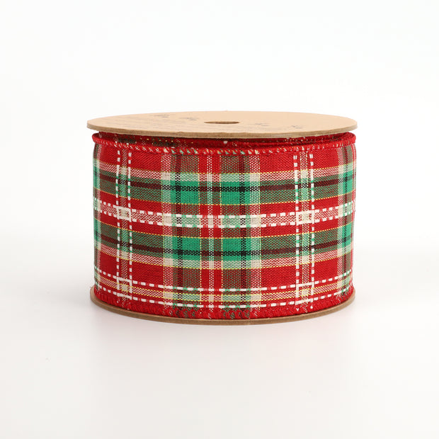 2 1/2" Wired Ribbon | "Holiday Plaid" Red/Green | 10 Yard Roll