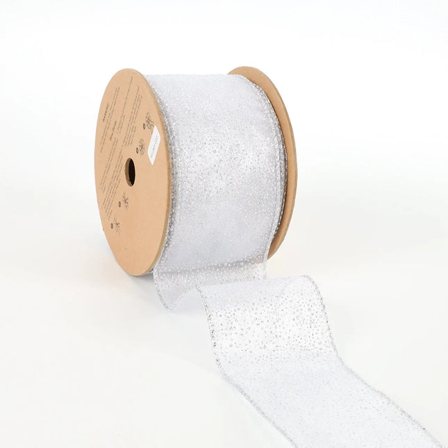 2 1/2" Wired Ribbon | "Glitter Sheer" White | 10 Yard Roll LaRibbons and Crafts