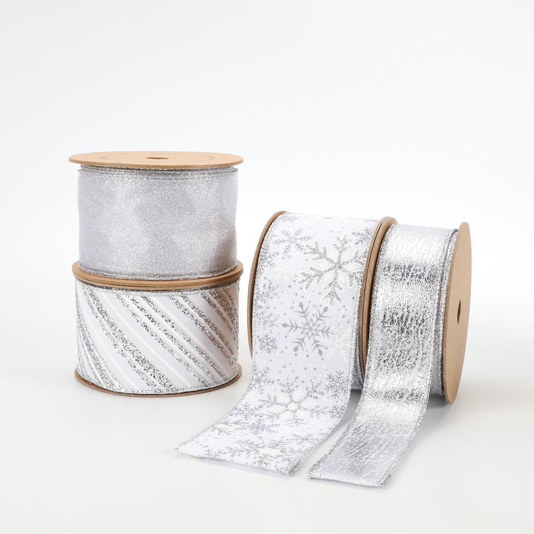 2 1/2" Wired Ribbon | "Glitter Sheer" White | 10 Yard Roll