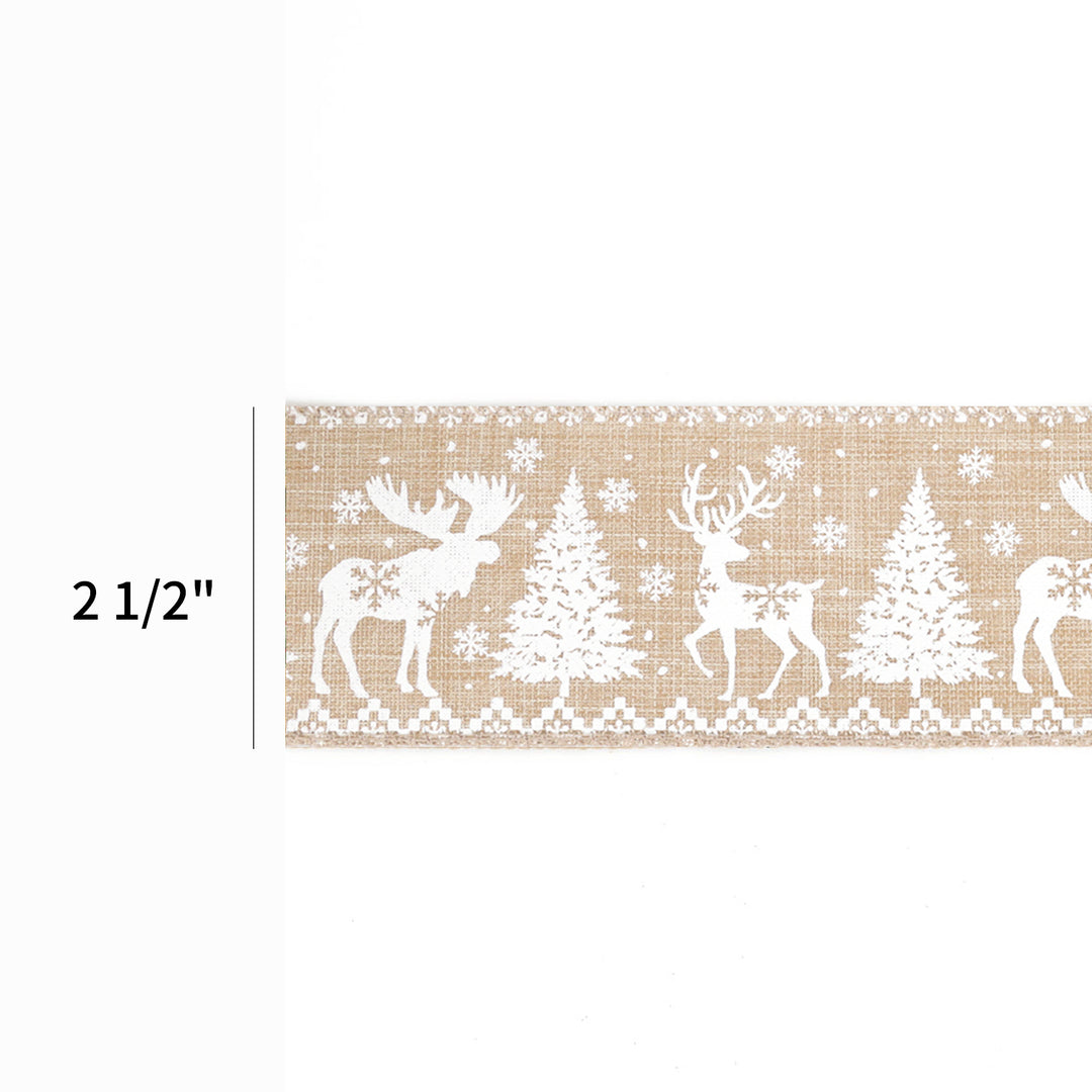 2 1/2" Wired Ribbon | "Reindeer Tree" Natural/White | 10 Yard Roll