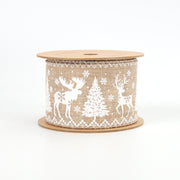 2 1/2" Wired Ribbon | "Reindeer Tree" Natural/White | 10 Yard Roll