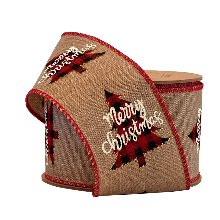 2 1/2" Wired Ribbon | "Merry Christmas" Natural/Multi | 10 Yard Roll - 35% OFF