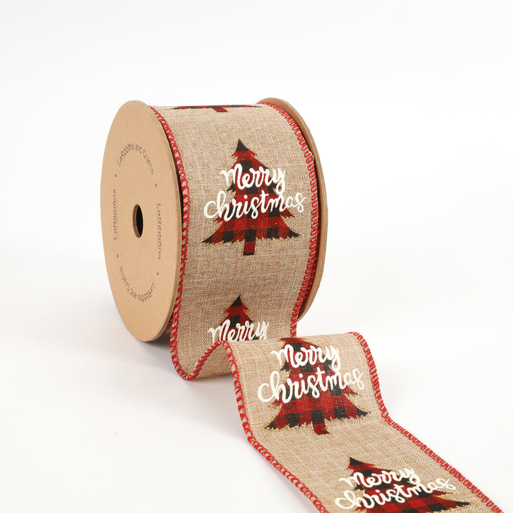 2 1/2" Wired Ribbon | "Merry Christmas" Natural/Multi | 10 Yard Roll - 35% OFF