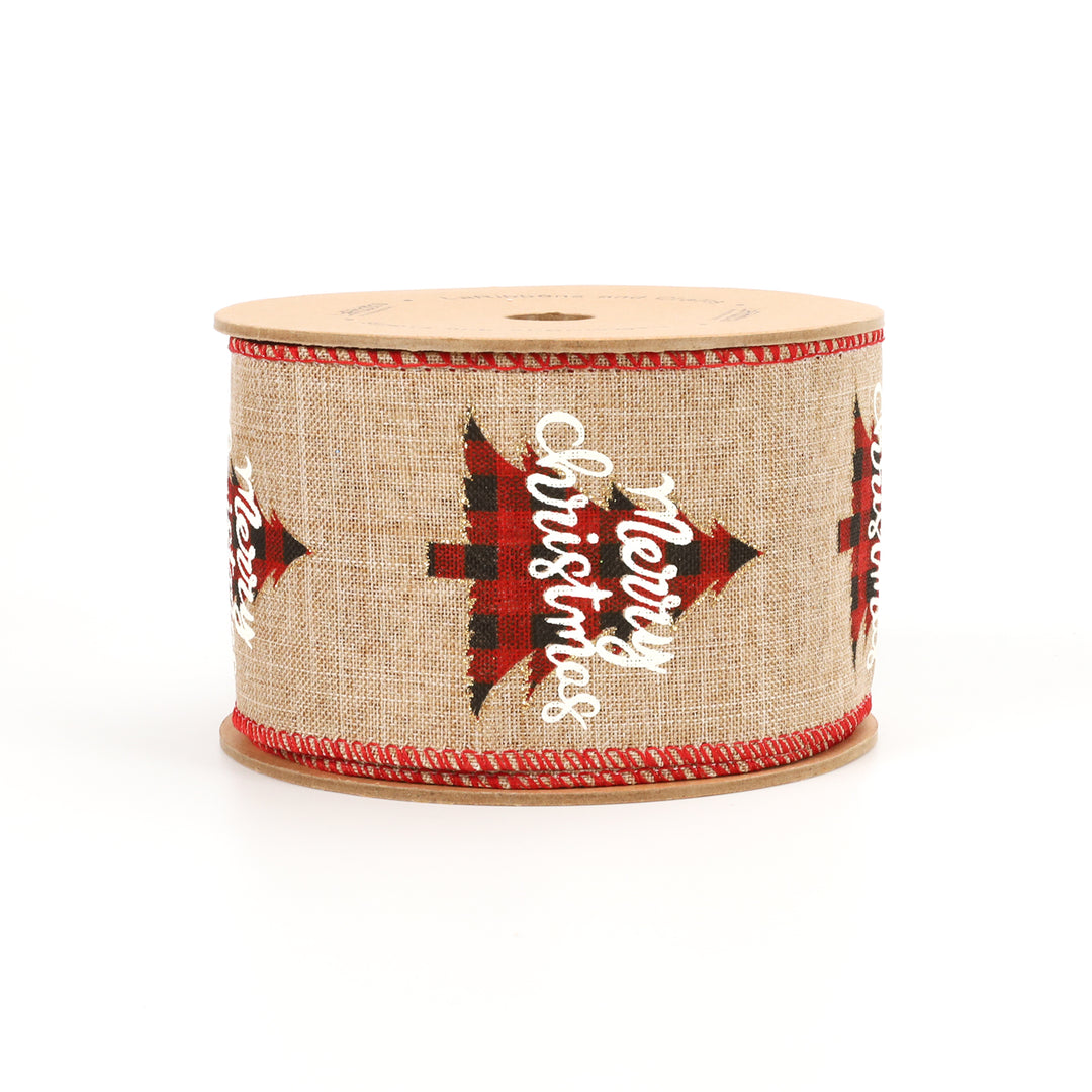 2 1/2" Wired Ribbon | "Merry Christmas" Natural/Multi | 10 Yard Roll - 35% OFF