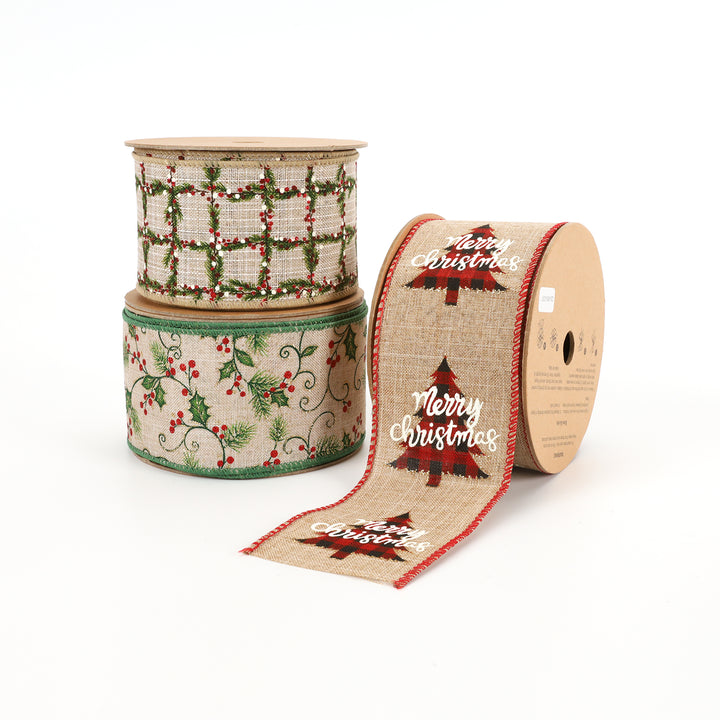 2 1/2" Wired Ribbon | "Merry Christmas" Natural/Multi | 10 Yard Roll - 35% OFF