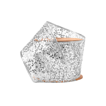 3" Sequin Wired Ribbon | Silver| 10 Yard Roll LaRibbons and Crafts