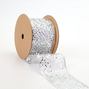 3" Sequin Wired Ribbon | Silver| 10 Yard Roll