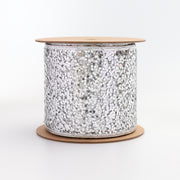 4" Sequin Wired Ribbon | Silver | 10 Yard Roll