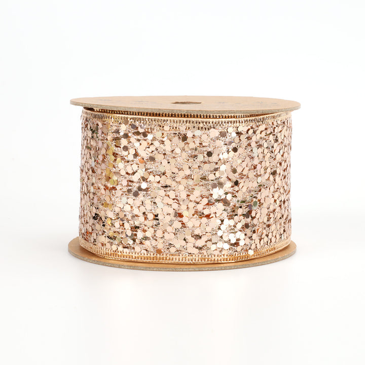 2 1/2" Sequin Wired Ribbon | Rose Gold | 10 Yard Roll