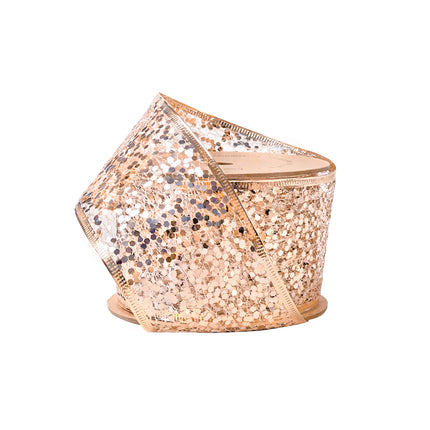 2 1/2" Sequin Wired Ribbon | Rose Gold | 10 Yard Roll LaRibbons and Crafts