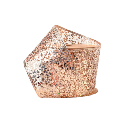 3" Sequin Wired Ribbon | Rose Gold | 10 Yard Roll LaRibbons and Crafts