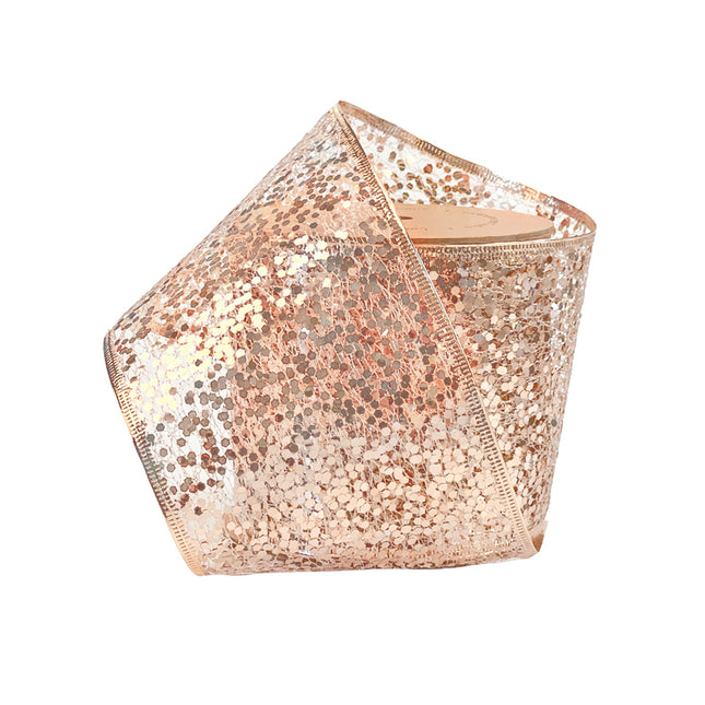 4" Sequin Wired Ribbon | Rose Gold | 10 Yard Roll LaRibbons and Crafts