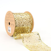 4" Sequin Wired Ribbon | Gold | 10 Yard Roll