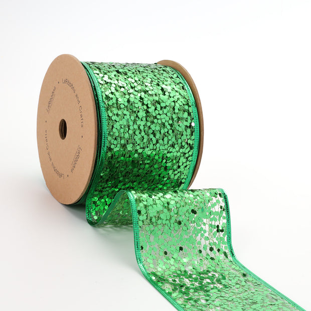 3" Sequin Wired Ribbon | Green