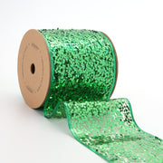 4" Sequin Wired Ribbon | Green | 10 Yard Roll