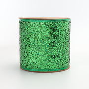 4" Sequin Wired Ribbon | Green | 10 Yard Roll