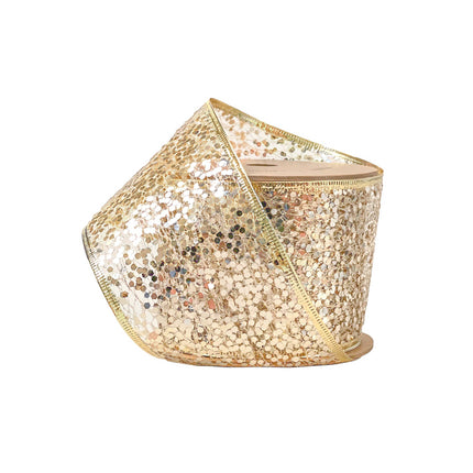 3" Sequin Wired Ribbon | White Gold LaRibbons and Crafts