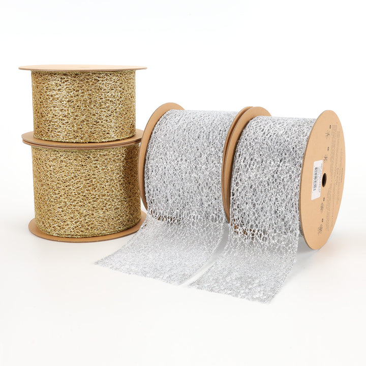 3" Mesh Wired Ribbon | Silver | 10 Yard Roll