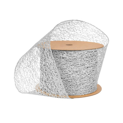 Luxurious silver mesh wired ribbon, perfect for holiday decor accents, party banner decorations.