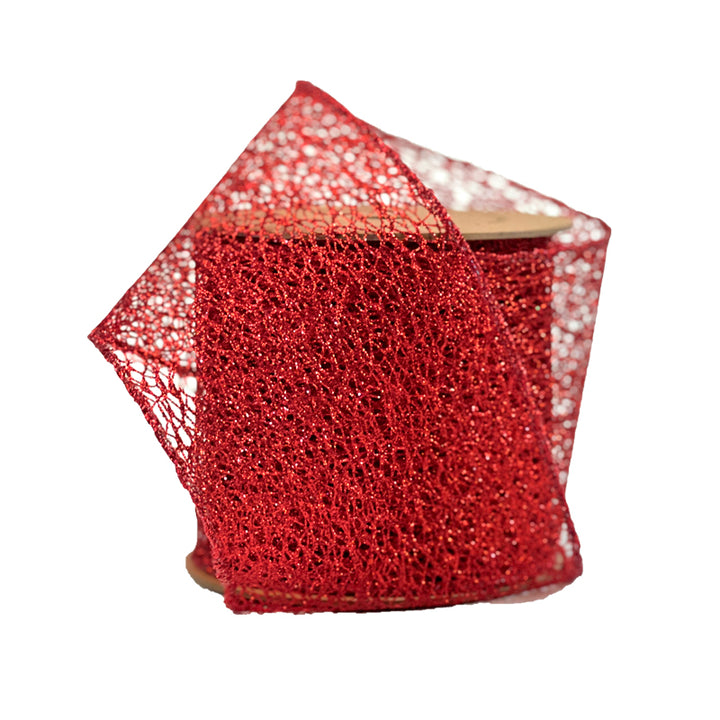 3" Mesh Wired Ribbon | Red | 10 Yard Roll - 35% OFF