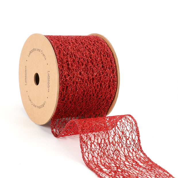 3" Mesh Wired Ribbon | Red | 10 Yard Roll