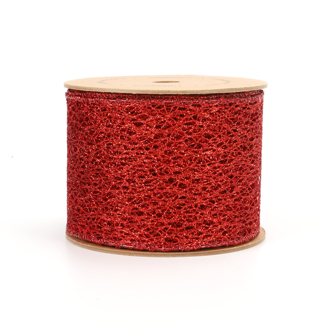 3" Mesh Wired Ribbon | Red | 10 Yard Roll - 35% OFF