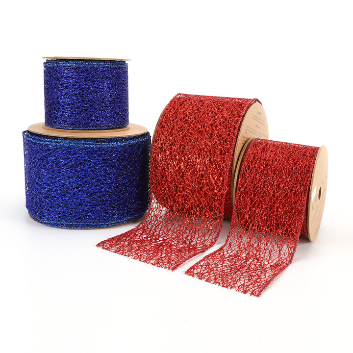 3" Mesh Wired Ribbon | Red | 10 Yard Roll - 35% OFF