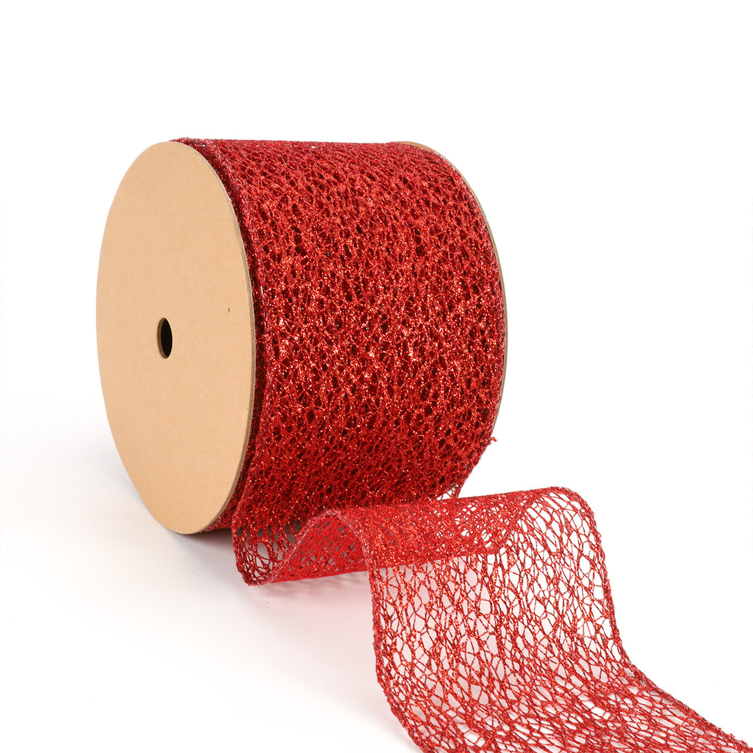 4" Mesh Wired Ribbon | Red | 10 Yard Roll