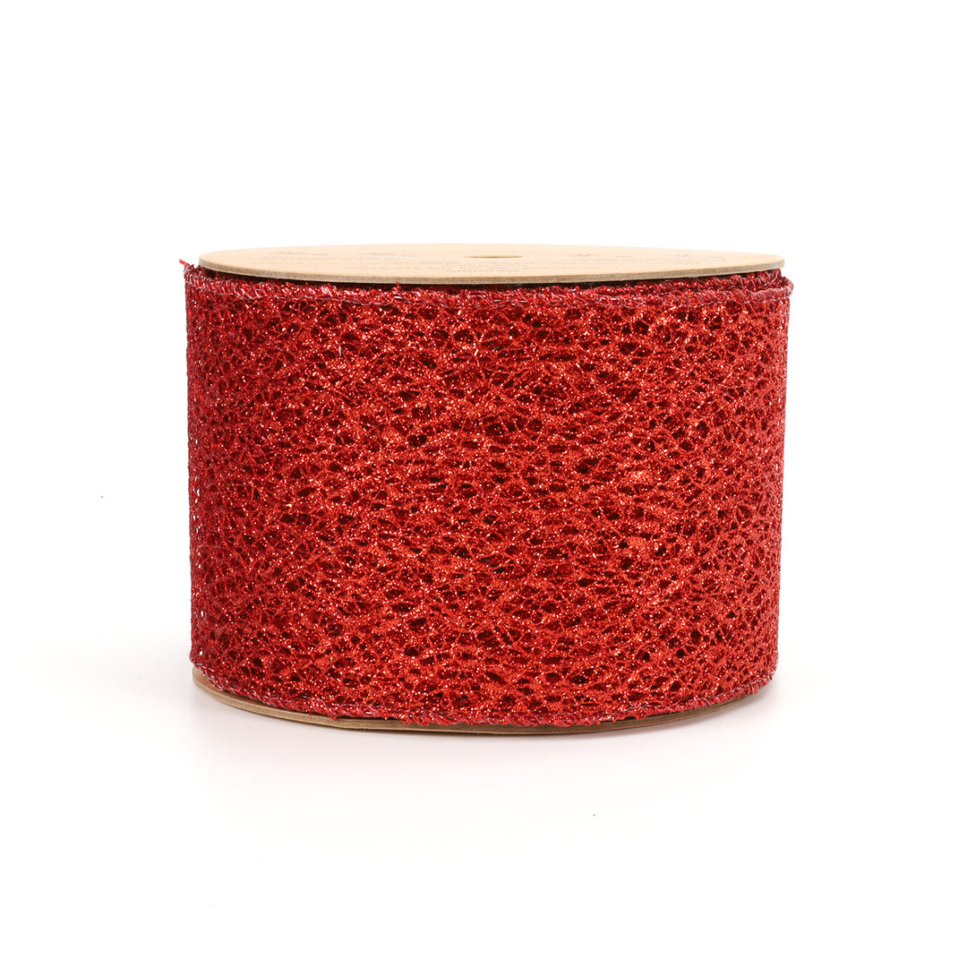 4" Mesh Wired Ribbon | Red | 10 Yard Roll