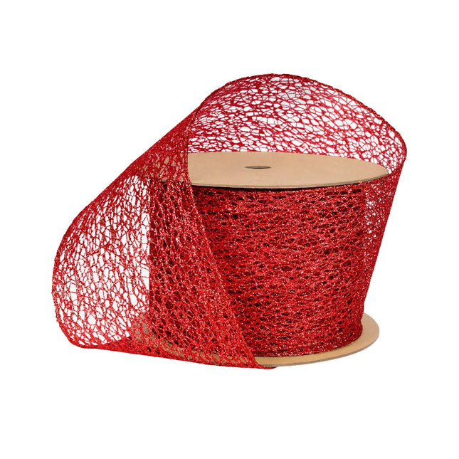 4" Mesh Wired Ribbon | Red | 10 Yard Roll LaRibbons and Crafts