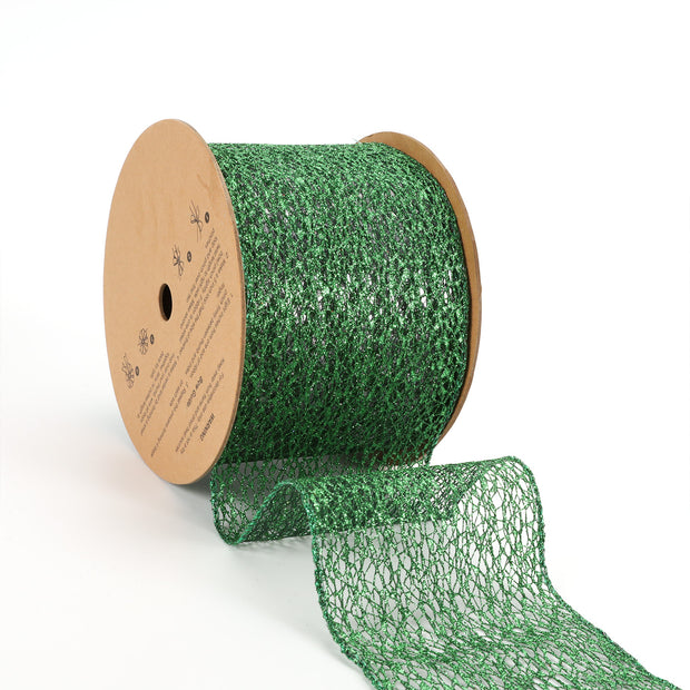 4" Mesh Wired Ribbon | Green | 10 Yard Roll