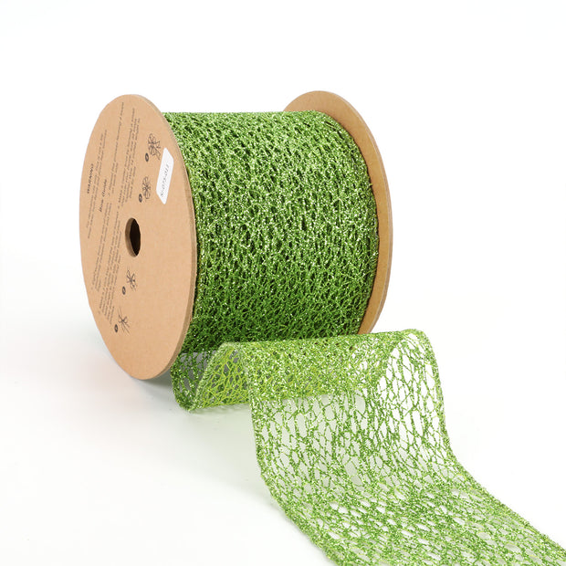 3" Mesh Wired Ribbon | Lime | 10 Yard Roll