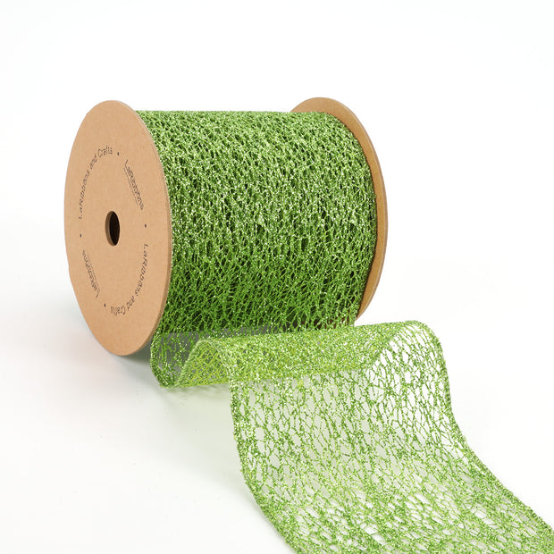 4" Mesh Wired Ribbon | Lime | 10 Yard Roll