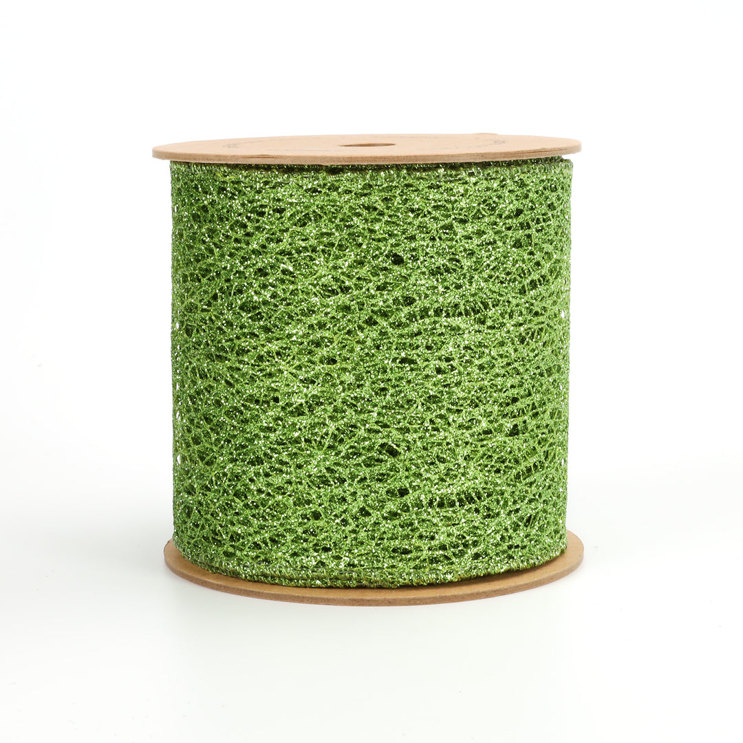 4" Mesh Wired Ribbon | Lime | 10 Yard Roll