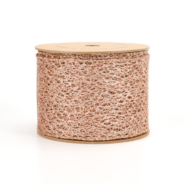 3" Mesh Wired Ribbon | Rose Gold | 10 Yard Roll