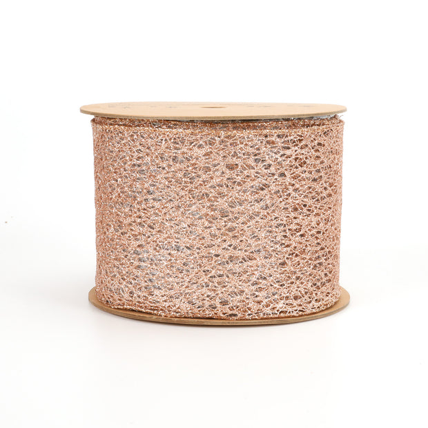 4" Mesh Wired Ribbon | Rose Gold | 10 Yard Roll