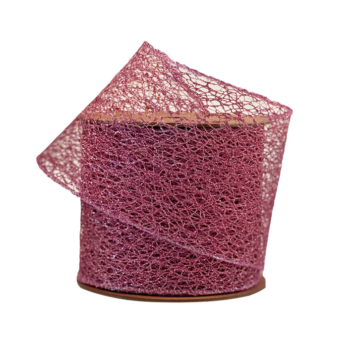 3" Mesh Wired Ribbon | Pink | 10 Yard Roll