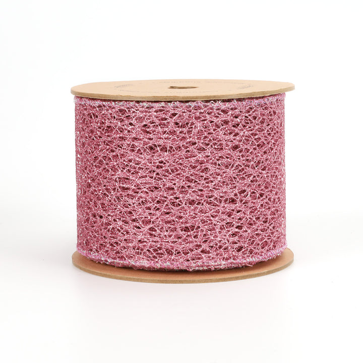 3" Mesh Wired Ribbon | Pink | 10 Yard Roll