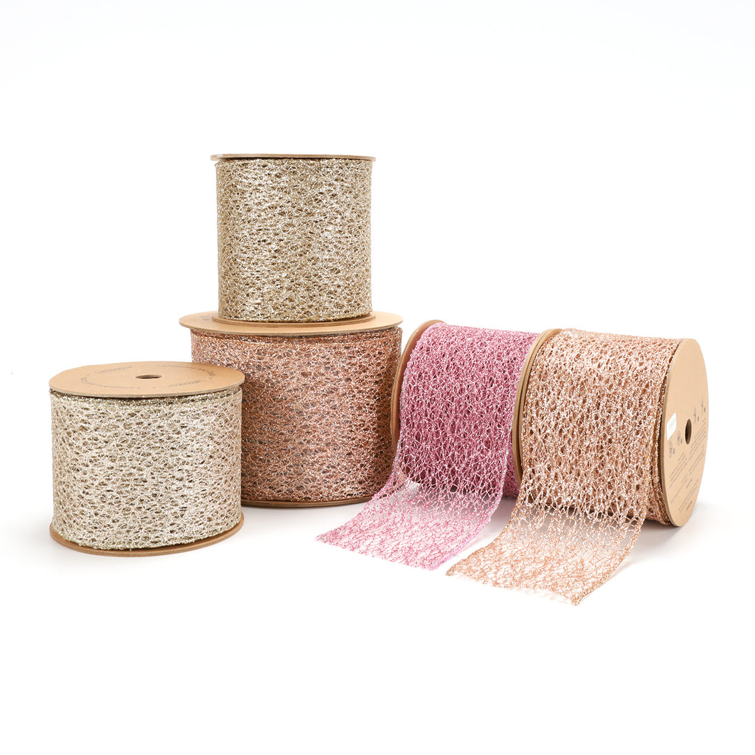 3" Mesh Wired Ribbon | Pink | 10 Yard Roll