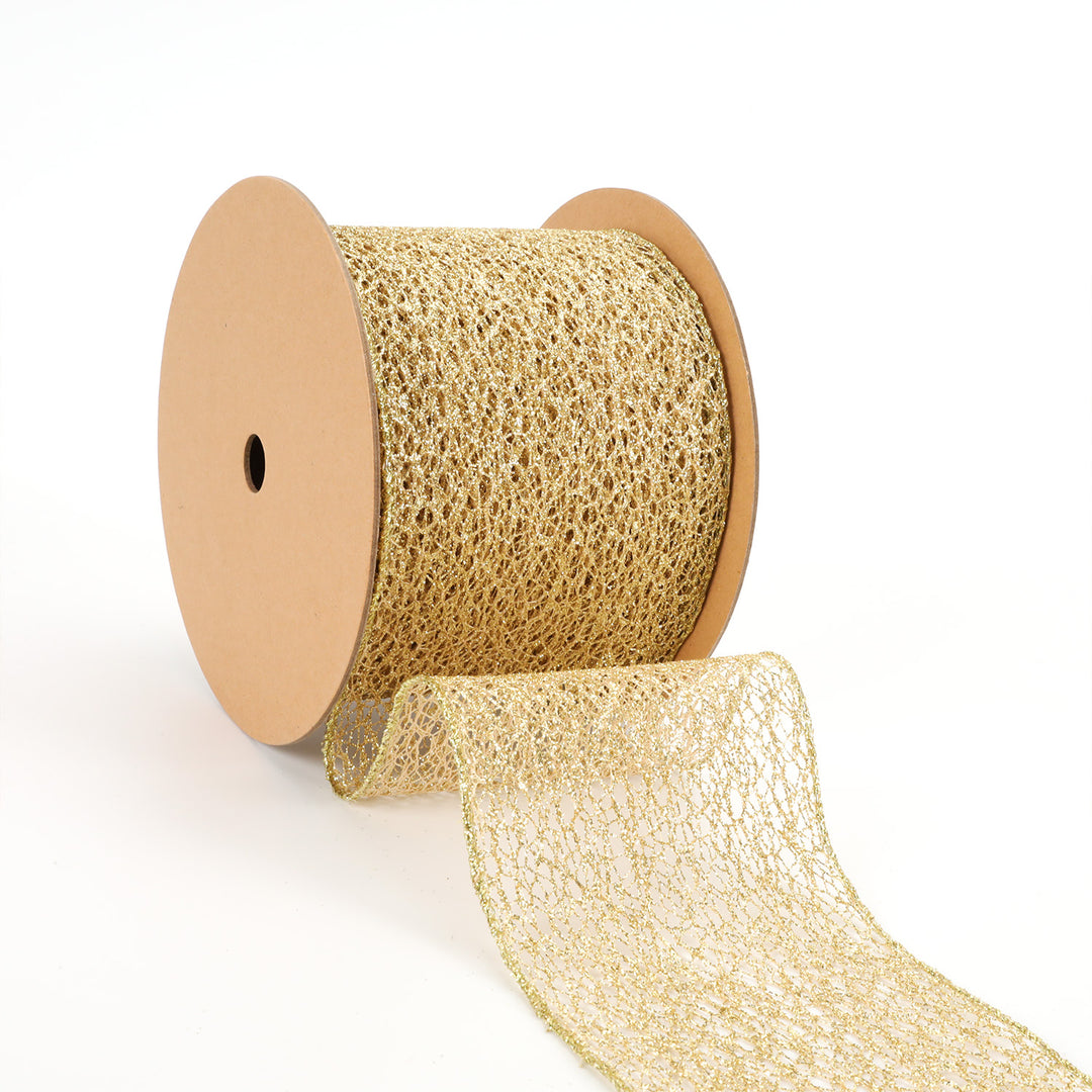 4" Mesh Wired Ribbon | Gold | 10 Yard Roll