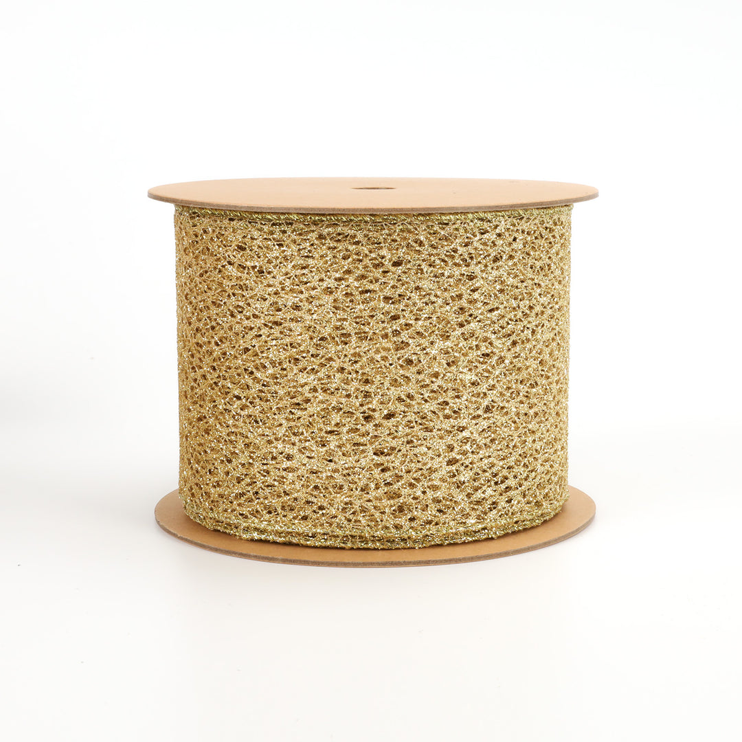 4" Mesh Wired Ribbon | Gold | 10 Yard Roll