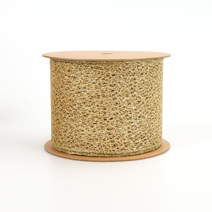 4" Mesh Wired Ribbon | Gold | 10 Yard Roll