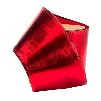 4" Lurex Wired Ribbon | Red | 10 Yard Roll